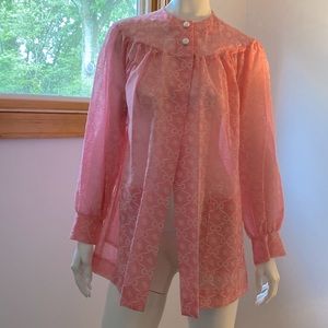 VTG Mid Century Harbour Casuals Ltd. Roxanne pink white bows. Smock top NOS